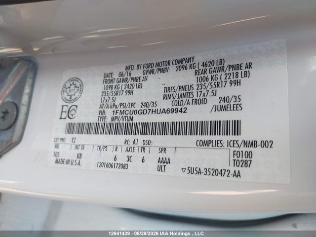 Ford ESCAPE SE 2017 1FMCU0GD7HUA69942 Image 9