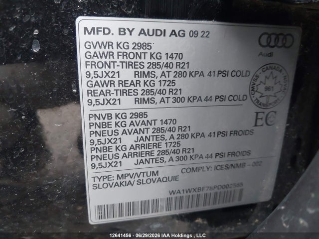 Продажа на аукционе авто 2023 Audi Q7 Technik, vin: WA1WXBF78PD002565, номер лота: 12641456