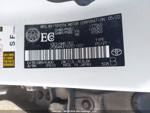 JTDBAMDE5N3011021 Toyota Corolla Hybrid