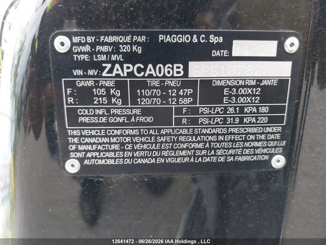 2023 Vespa Primavera/sprint 50 მანქანა იყიდება აუქციონზე, vin: ZAPCA06B6P5107827, აუქციონის ნომერი: 12641472