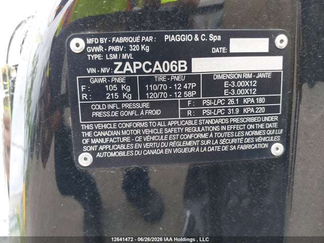 2023 Vespa Primavera/sprint 50 მანქანა იყიდება აუქციონზე, vin: ZAPCA06B6P5107827, აუქციონის ნომერი: 12641472