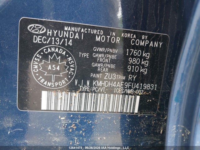Hyundai Elantra 2015 KMHDH4AE9FU419831 Image 9