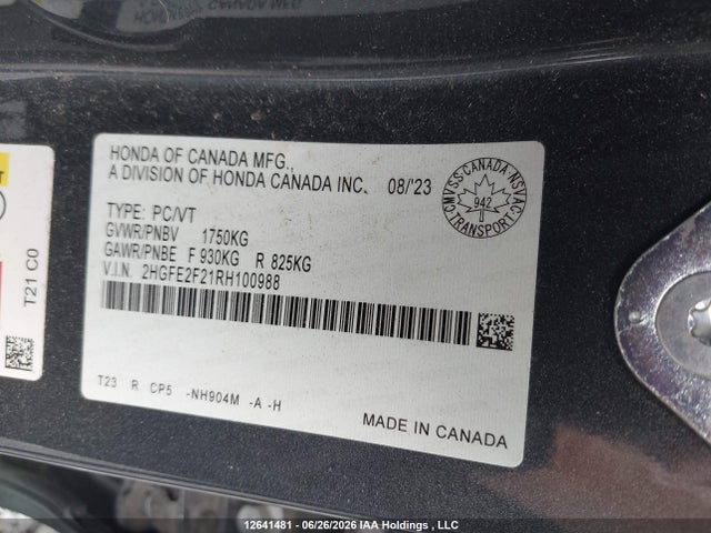 Honda Civic Lx-b 2024 2HGFE2F21RH100988 Image 9