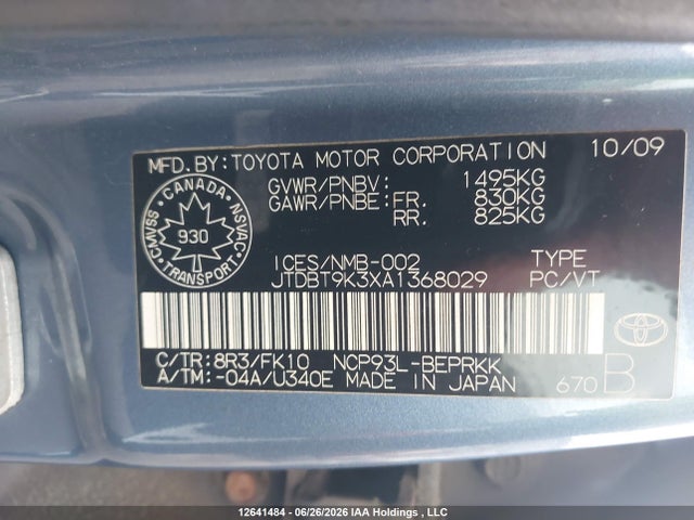 Продаж на аукціоні авто 2010 Toyota Yaris, vin: JTDBT9K3XA1368029, номер лоту: 12641484