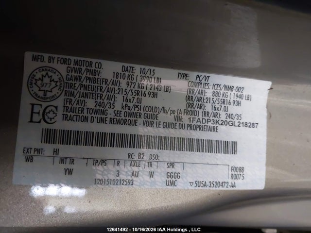 Ford FOCUS SE 2016 1FADP3K20GL218287 Image 18