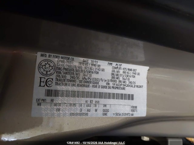 Ford FOCUS SE 2016 1FADP3K20GL218287 Image 9