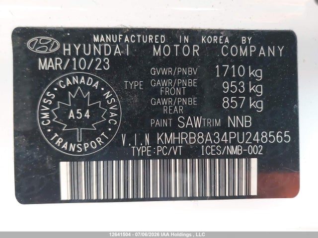 Продажа на аукционе авто 2023 Hyundai Venue Se, vin: KMHRB8A34PU248565, номер лота: 12641504