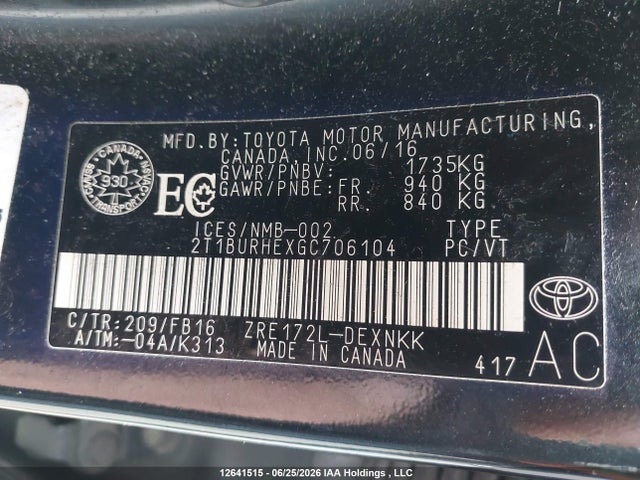 Toyota COROLLA LE 2016 2T1BURHEXGC706104 Image 19