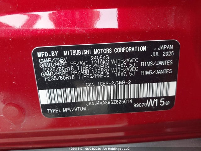 Aukcja sprzedaży 2025 Mitsubishi Outlander Le S-awc/se S-awc/sel S-awc, vin: JA4J4VA89SZ625614, numer aukcji: 12641517