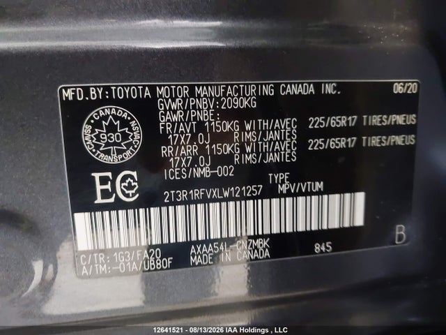 Продаж на аукціоні авто 2020 Toyota Rav4 Xle, vin: 2T3R1RFVXLW121257, номер лоту: 12641521