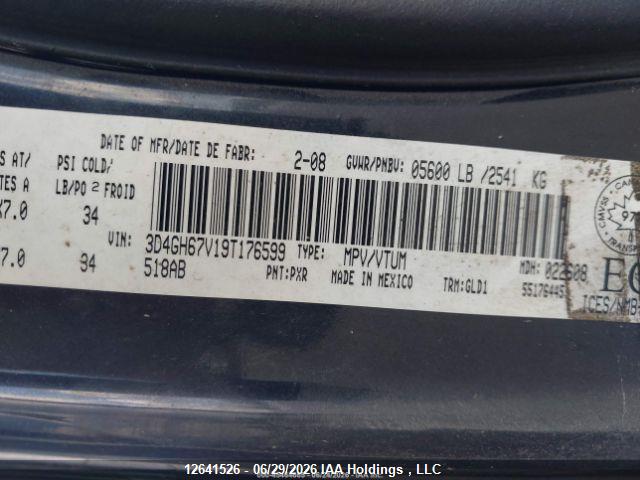 12641526 :رقم المزاد ، 3D4GH67V19T176599 vin ، 2009 Dodge Journey R/t مزاد بيع