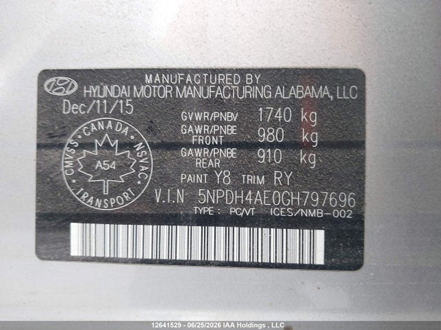 Продажа на аукционе авто 2016 Hyundai Elantra, vin: 5NPDH4AE0GH797696, номер лота: 12641529