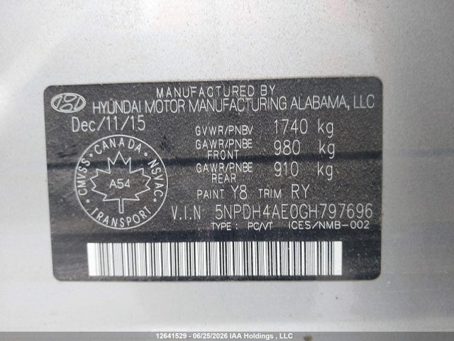 Продажа на аукционе авто 2016 Hyundai Elantra, vin: 5NPDH4AE0GH797696, номер лота: 12641529