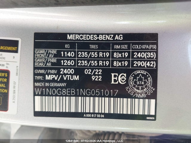 Продажа на аукционе авто 2022 Mercedes-benz Glc 300 4matic, vin: W1N0G8EB1NG051017, номер лота: 12641544