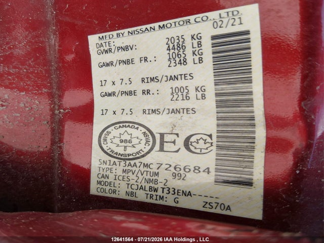 Nissan Rogue 2021 5N1AT3AA7MC726684 Image 9