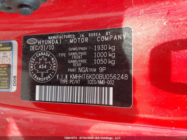 12641572 :رقم المزاد ، KMHHT6KD0BU056248 vin ، 2011 Hyundai Genesis Coupe 2.0t مزاد بيع