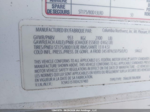 Aukcja sprzedaży 2014 Rockwood Travel Trailer, vin: 1C9AS151XEA237483, numer aukcji: 12641579