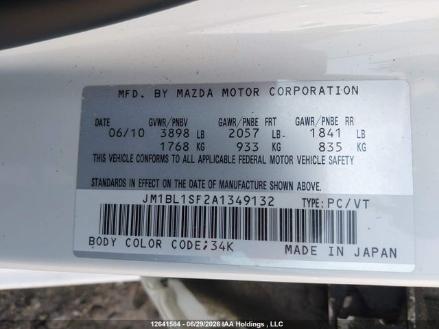 Aukcja sprzedaży 2010 Mazda 3 I, vin: JM1BL1SF2A1349132, numer aukcji: 12641584