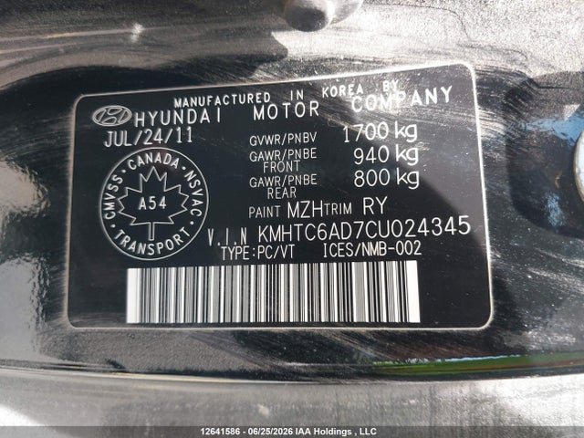 12641586 :رقم المزاد ، KMHTC6AD7CU024345 vin ، 2012 Hyundai Veloster مزاد بيع