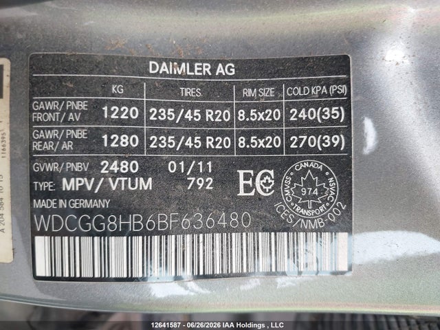 Aukcja sprzedaży 2011 Mercedes-benz Glk 350 4matic, vin: WDCGG8HB6BF636480, numer aukcji: 12641587
