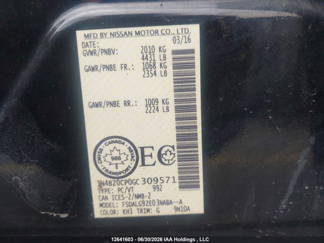 Aukcja sprzedaży 2016 Nissan Leaf Sv/sl, vin: 1N4BZ0CP0GC309571, numer aukcji: 12641603