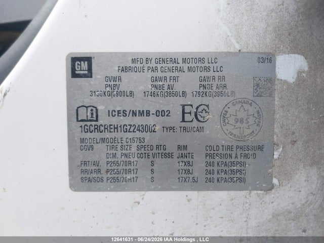1GCRCREH1GZ243002 Chevrolet Silverado C1500 Lt