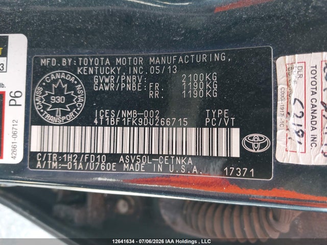 Aukcja sprzedaży 2013 Toyota Camry L/se/le/xle, vin: 4T1BF1FK9DU266715, numer aukcji: 12641634