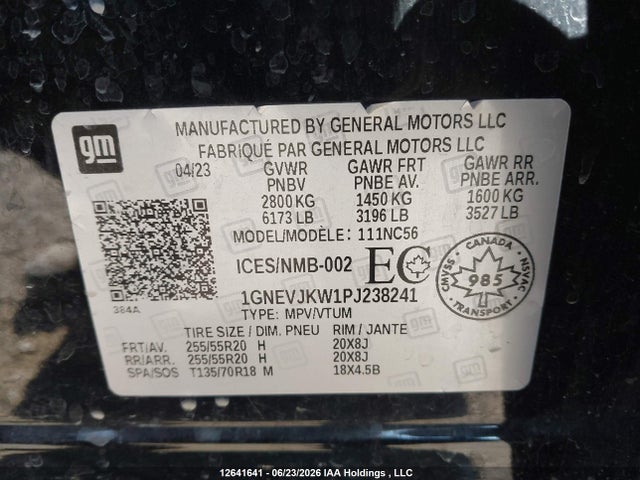 Aukcja sprzedaży 2023 Chevrolet Traverse Rs, vin: 1GNEVJKW1PJ238241, numer aukcji: 12641641