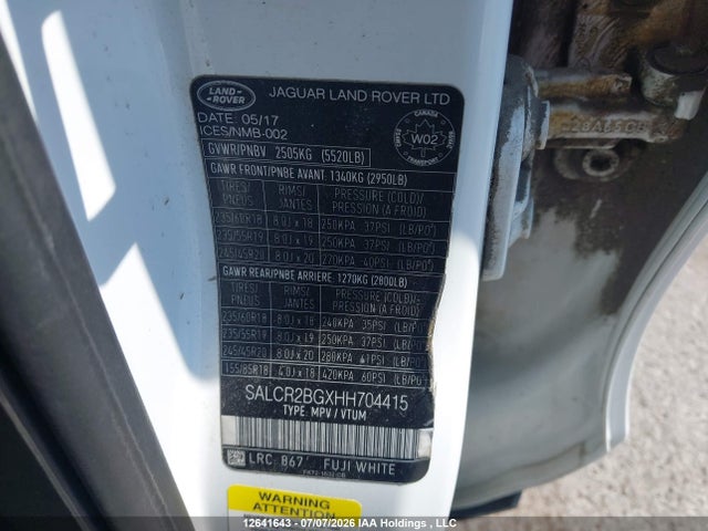 Продаж на аукціоні авто 2017 Land Rover Discovery Sport, vin: SALCR2BGXHH704415, номер лоту: 12641643