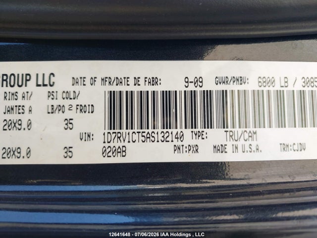 12641648 :رقم المزاد ، 1D7RV1CT5AS132140 vin ، 2010 Dodge Ram 1500 Sport مزاد بيع