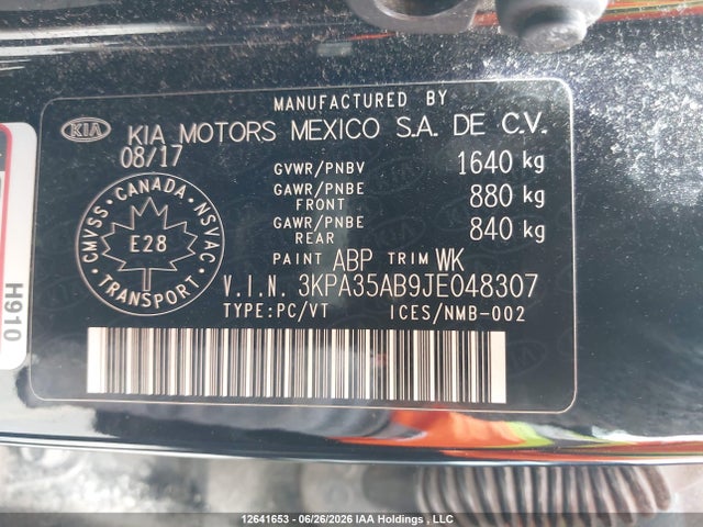 2018 Kia Rio Ex/ex Sport/ex Tech Navi მანქანა იყიდება აუქციონზე, vin: 3KPA35AB9JE048307, აუქციონის ნომერი: 12641653