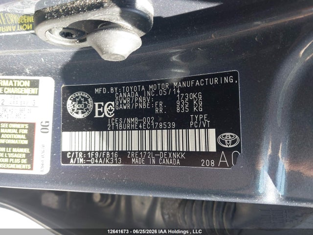 2T1BURHE4EC178539 Toyota COROLLA LE