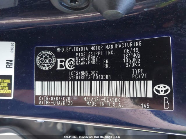 5YFB4RBE3LP010381 Toyota Corolla