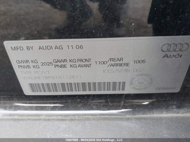 12641695 :رقم المزاد ، WAUHF78P97A112471 vin ، 2007 Audi A3 2 مزاد بيع