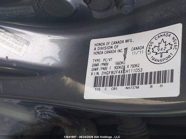 Продаж на аукціоні авто 2012 Honda Civic Lx, vin: 2HGFB2F4XCH111053, номер лоту: 12641697