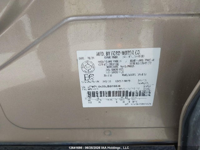 Aukcja sprzedaży 2020 Ford Edge Titanium, vin: 2FMPK4K95LBB18846, numer aukcji: 12641698