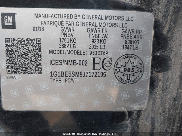 1G1BE5SM9J7172195 Chevrolet Cruze Lt Auto