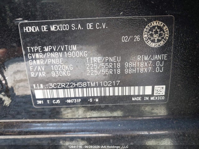 Aukcja sprzedaży 2026 Honda Hr-v Sport, vin: 3CZRZ2H58TM110217, numer aukcji: 12641716