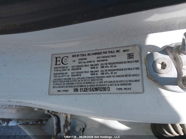5YJ3E1EA2MF029013 Tesla Model 3 Standard Range/standard Range Plus
