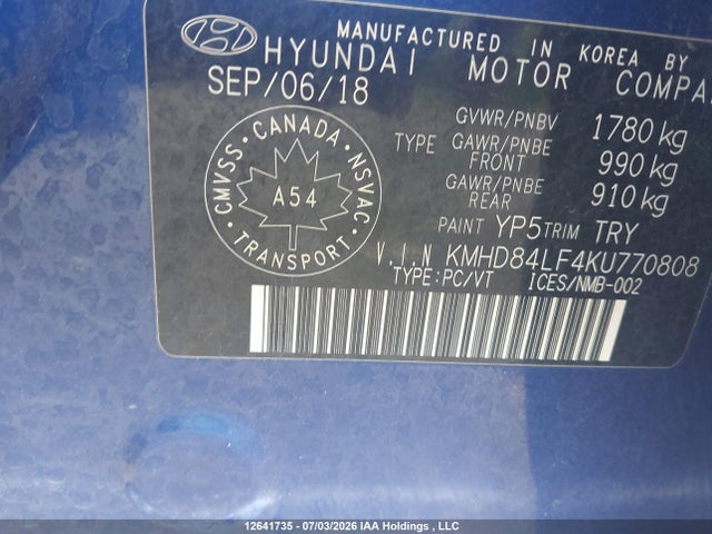 Продаж на аукціоні авто 2019 Hyundai Elantra Luxury, vin: KMHD84LF4KU770808, номер лоту: 12641735