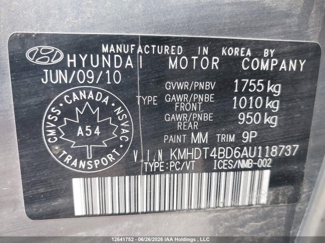 2010 Hyundai Elantra მანქანა იყიდება აუქციონზე, vin: KMHDT4BD6AU118737, აუქციონის ნომერი: 12641752