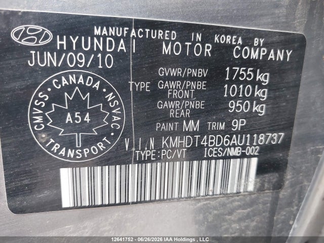 2010 Hyundai Elantra მანქანა იყიდება აუქციონზე, vin: KMHDT4BD6AU118737, აუქციონის ნომერი: 12641752