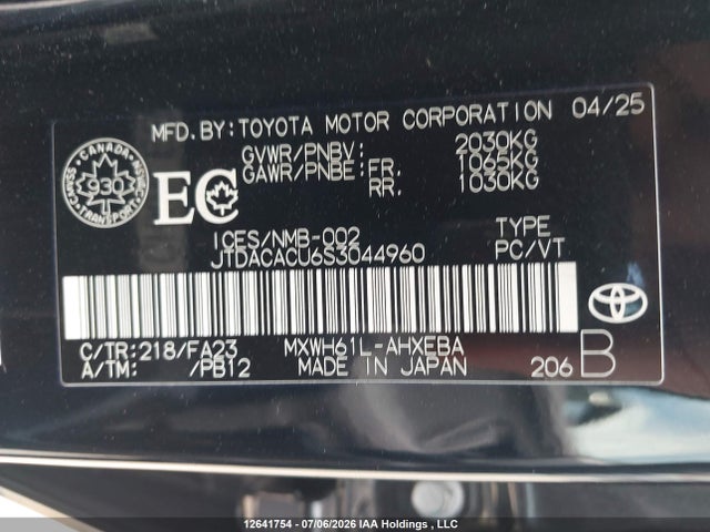 Продажа на аукционе авто 2025 Toyota Prius Se/xse/xse Premium, vin: JTDACACU6S3044960, номер лота: 12641754