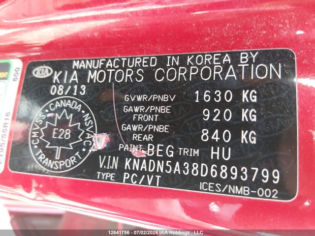 Продажа на аукционе авто 2013 Kia Rio Ex/sx, vin: KNADN5A38D6893799, номер лота: 12641756