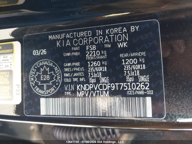 12641758 :رقم المزاد ، KNDPVCDF9T7510262 vin ، 2026 Kia Sportage Ex مزاد بيع