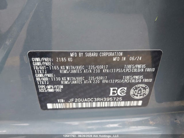 2024 Subaru Crosstrek Premium მანქანა იყიდება აუქციონზე, vin: JF2GUADC3RH395725, აუქციონის ნომერი: 12641763