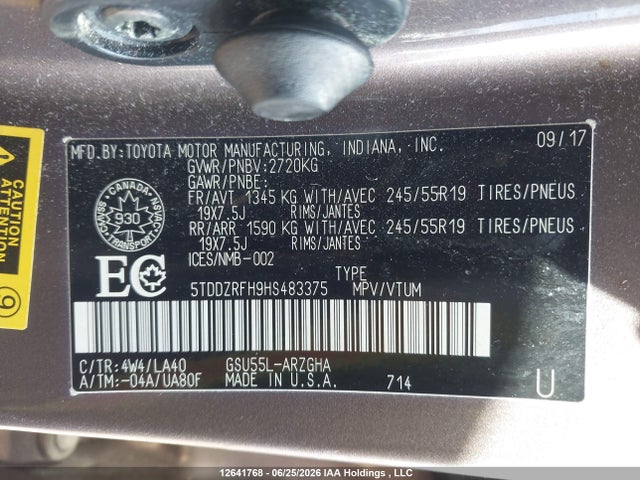 Toyota Highlander Limited 2017 5TDDZRFH9HS483375 Image 19