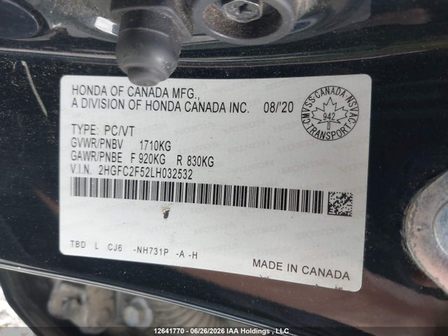 Honda Civic Lx 2020 2HGFC2F52LH032532 Image 9