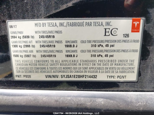 5YJSA1E28HF214432 Tesla Model S 100d/60d/75d/90d/p100d