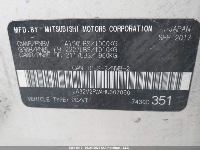 2017 Mitsubishi Lancer Es/se/sel მანქანა იყიდება აუქციონზე, vin: JA32V2FWXHU607060, აუქციონის ნომერი: 12641813